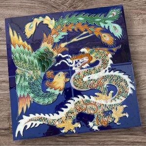 Vintage 4 Ceramic Glossy Glaze Phoenix & Dragon Tiles